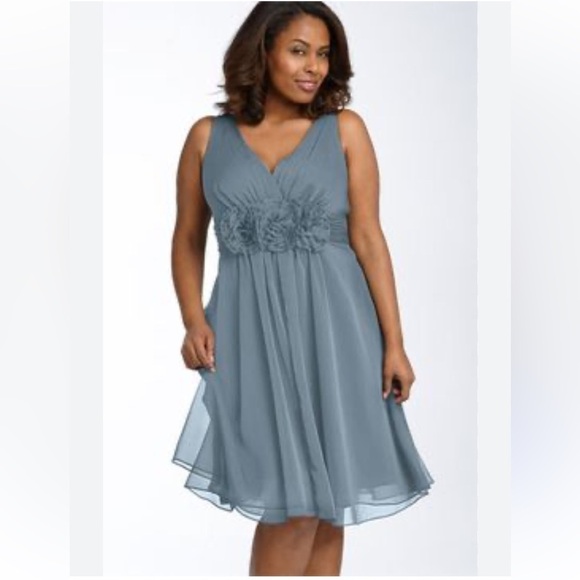 Adrianna Papell Dresses & Skirts - Adrianna Papel Occasions Steel Cobalt Blue Lilianna Plus Dress Flower Belt 16/18